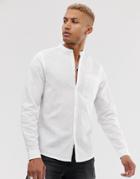 Asos Design Regular Fit Linen Shirt In White With Grandad Collar - White