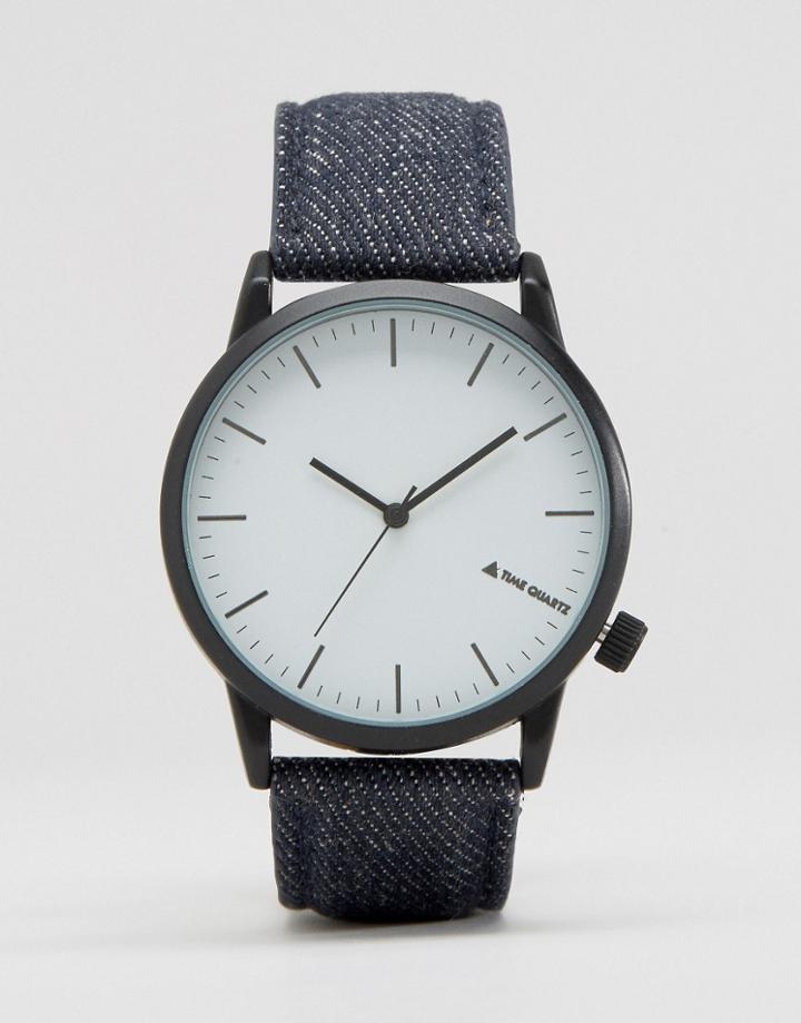 Asos Watch With Denim Strap - Blue