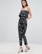 Lavish Alice Bandeau Jumpsuit With Tie Waist In Abstract Print - Multi