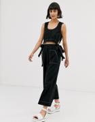 Asos Design Cut Out Tie Side Contrast Stitch Jumpsuit - Black