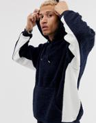 Asos Design Oversized Hoodie In Navy Borg With Contrast Ribs - Navy
