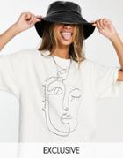 Reclaimed Vintage Inspired Sketchy Face Print T-shirt-white