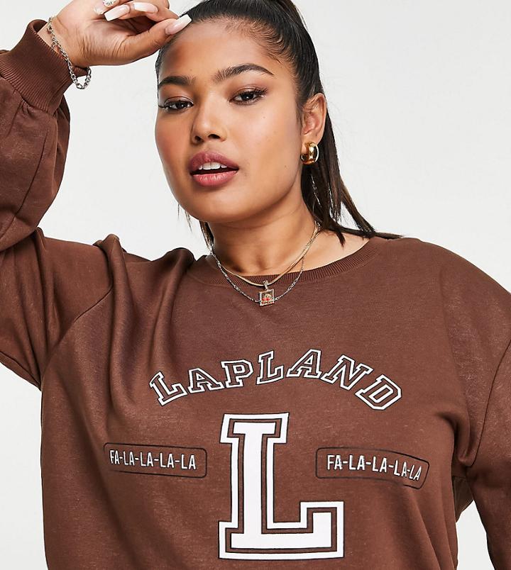 Threadbare Plus Christmas Printed Sweater In Chocolate Brown