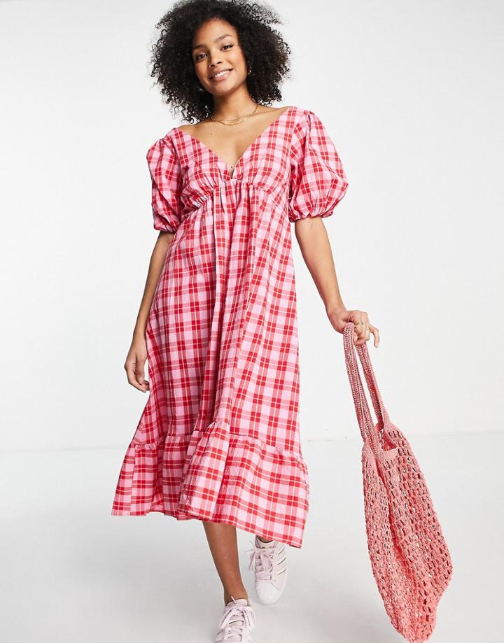 Nobodys Child Ammie Checked Maxi Dress In Pink