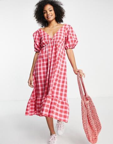 Nobodys Child Ammie Checked Maxi Dress In Pink