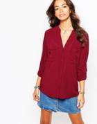 Esprit Pocket Front Woven Shirt - 620 Garnet Red