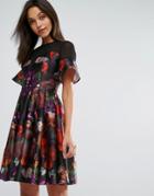 Skeena S Midi Prom Dress In Heavy Satin In Dark Floral-multi