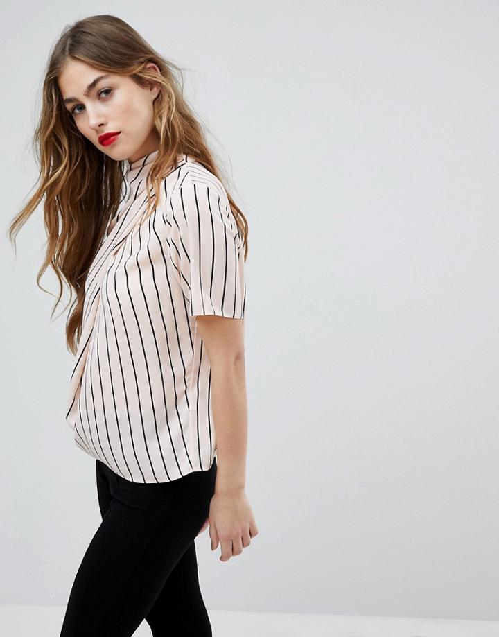 Asos Ruched High Neck T-shirt In Stripe - Multi
