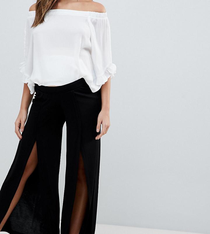 Asos Design Maternity Wide Leg Pants With Split Front - Black