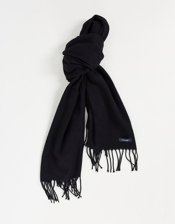 Jack & Jones Woven Fringed Scarf In Black