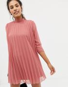 Asos Design Pleated Trapeze Mini Dress - Pink