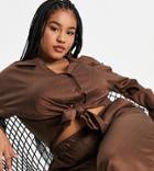 In The Style Plus Exclusive Knot Front Shirt In Brown - Part Of A Set