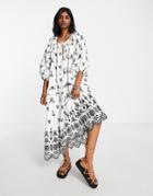 Topshop Eyelet Chuck On Midi Dress With Contrast Black Stitch In Ivory