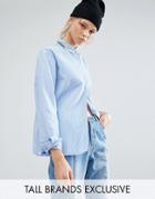 Daisy Street Tall Striped Shirt With Embroidered Neck Detail - Blue