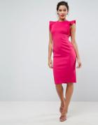 Asos Scuba Midi Pencil Dress With Frill Sleeve-pink