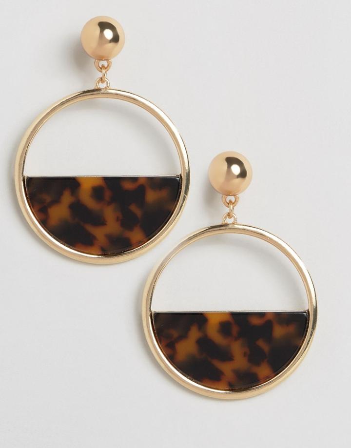 New Look Tortoise Shell Gold Hoop Earrings - Brown