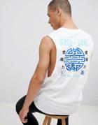 Asos Design Sleeveless T-shirt With Dropped Armhole And Symbol Print - White