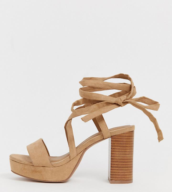 Asos Design Wide Fit Walker Platform Block Heeled Sandals - Beige