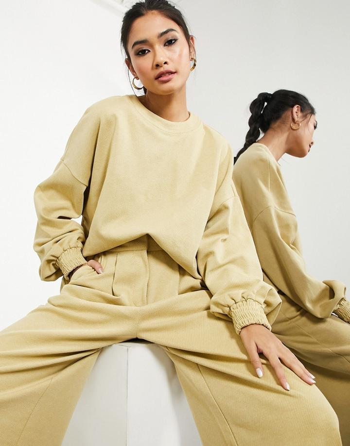 Asos Edition Longline Top In Textured Jersey In Camel-neutral