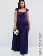 Asos Curve Wedding Lace Insert Cowl Maxi Dress - Navy