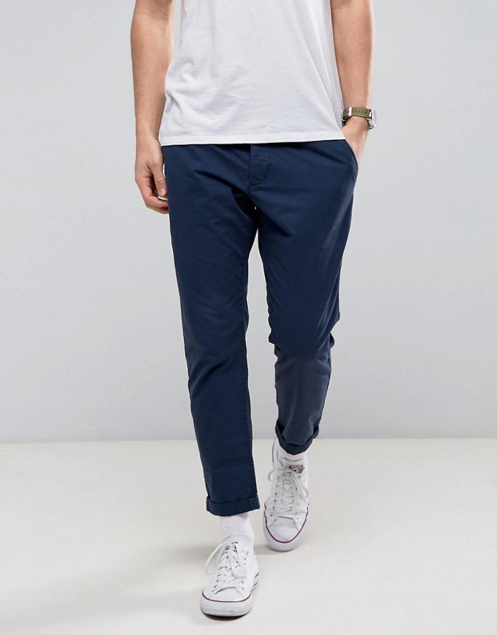 Esprit Chino Pant With Cropped Tappered Leg - Navy