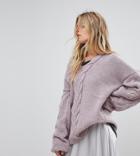 Oneon Hand Knitted Deep V Cable Sweater - Purple
