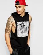 Asos Sleeveless T-shirt With Peace Print And Hood - Black