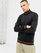 Solid Sateen Track Jacket Stripe Collar And Cuffs In Black - Black