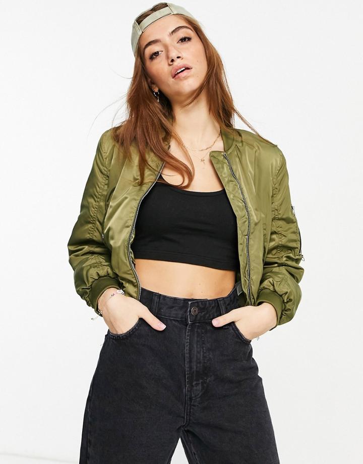 Pull & Bear Lightweight Bomber Jacket In Khaki-green