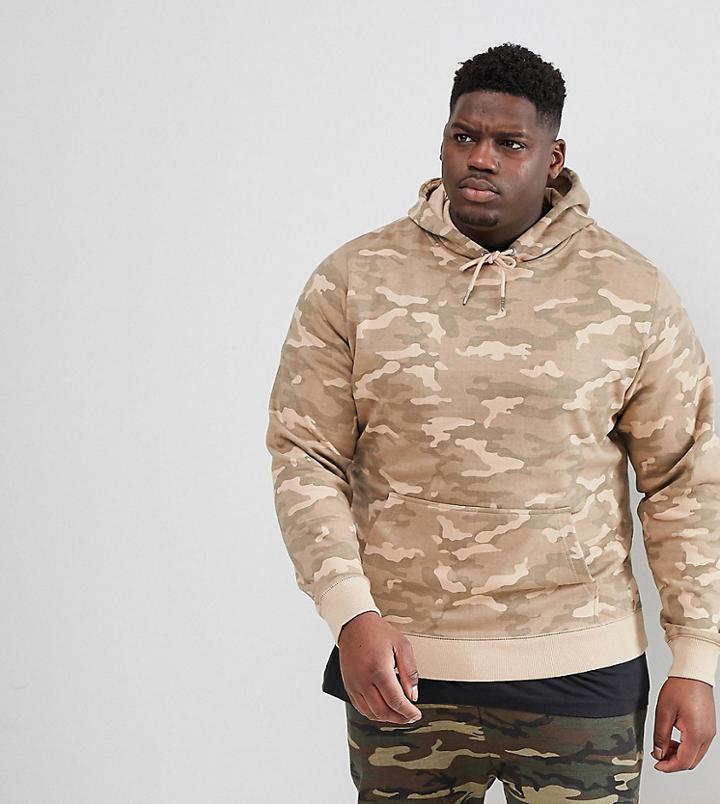 Brave Soul Plus Camo Hoodie - Stone