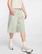 Asos Design Smart Longline Wide Shorts In Light Khaki-green