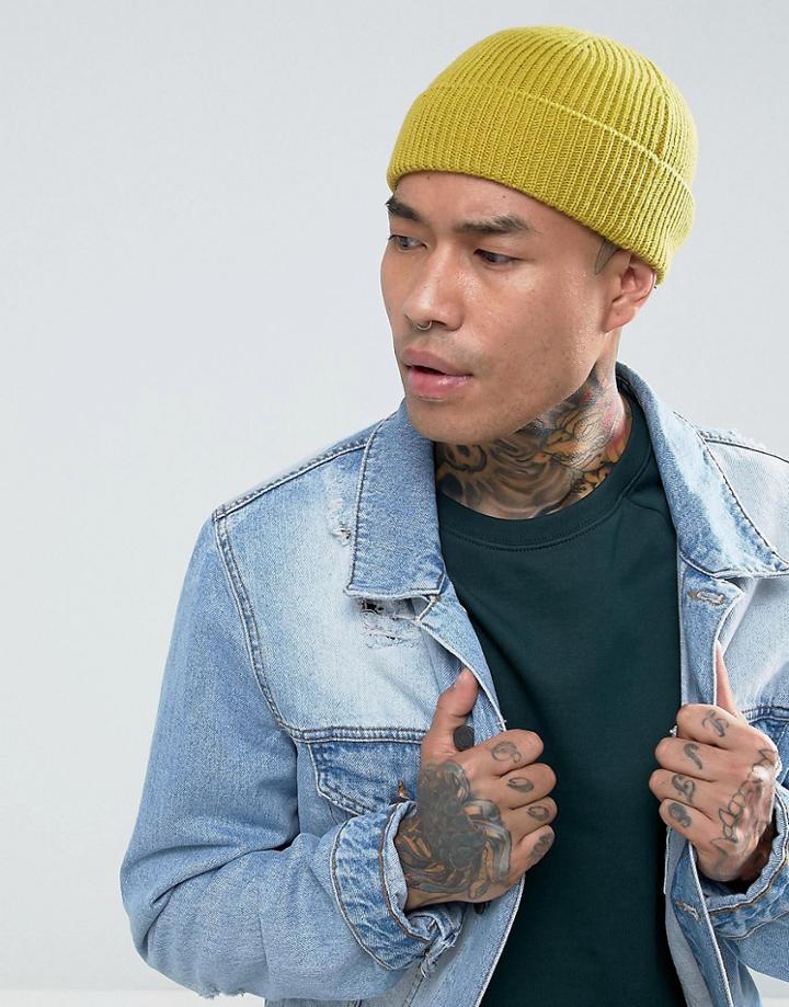 Asos Fisherman Beanie In Lime - Green