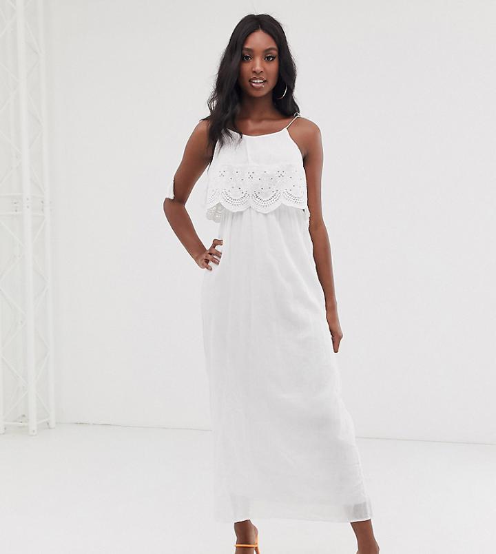 Brave Soul Tall Broderie Anglais Maxi Dress In White