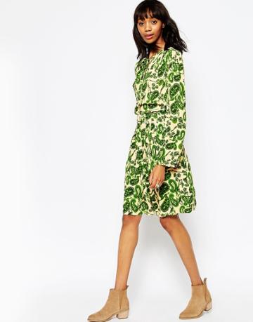 Ivana Helsinki Floral Long Sleeve Skater Dress - Green