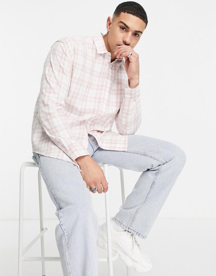 Topman Relaxed Check Shirt In Off White And Pink