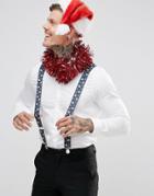 Asos Holidays Suspenders With Santa And Tree Print In Navy - Navy
