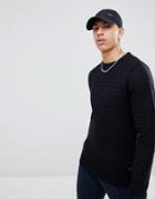 Soul Star Textured Knit Crew Neck Sweater - Navy