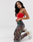 Asos Design Legging In Bright Printed Mesh-multi