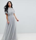 Frock And Frill Petite Premium Embellished Top High Neck Maxi Dress - Gray