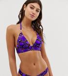 New Look Bikini Top In Purple Snake Print