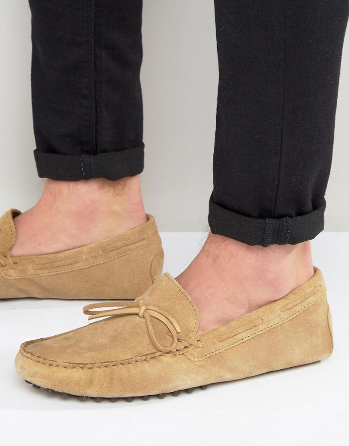 Asos Driving Shoes In Stone Suede - Stone