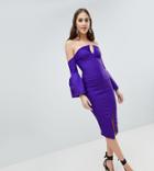 Vesper Tall Bardot Bell Sleeve Pencil Dress - Purple