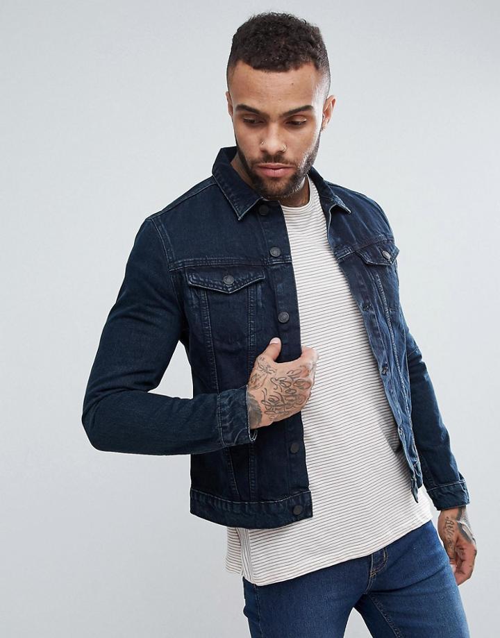 New Look Denim Jacket In Dark Blue Wash - Blue