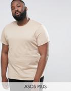 Asos Plus T-shirt With Roll Sleeve - Beige
