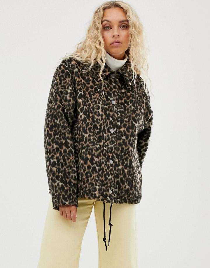 Weekday Leopard Print Button-through Jacket In Brown - Multi