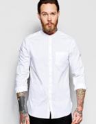 New Look Long Sleeved Shirt With Grandad Collar In Regular Fit - White