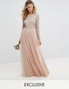 Maya Long Sleeved Maxi Dress With Delicate Sequin And Tulle Skirt - Brown