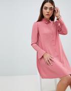 Asos Design Long Sleeve Mini Shirt Dress - Pink