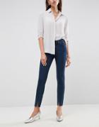 Asos Lisbon Mid Rise Skinny Jeans In Amelie Darkwash With Vent Hem - Blue