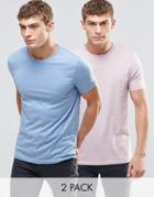 Asos T-shirt With Crew Neck 2 Pack Save 17% In Pink/blue Marl - Multi